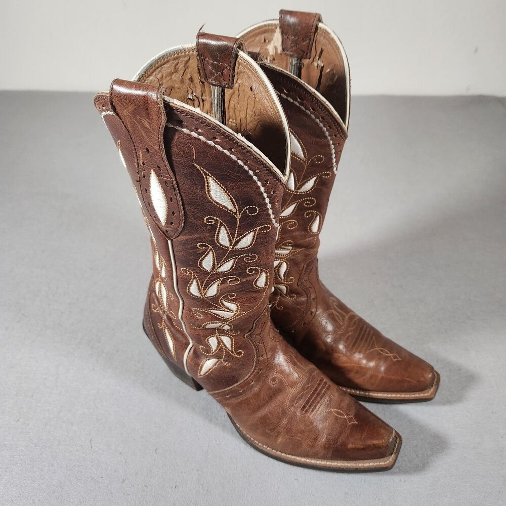 Ariat Women’s Sonora Bitterwater Brown Leather Inlay Cowgirl Boot Size US 7B
